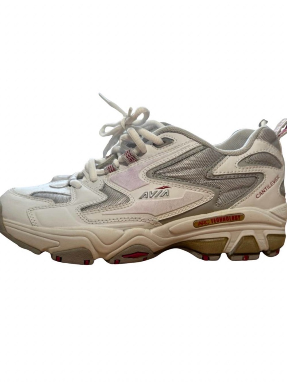 Avia Women's White Athletic Sneakers with Light Gray and Pink Accents